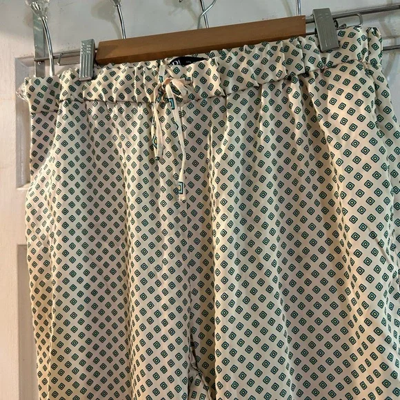 Zara Cream Wide-Leg Printed Pants - Picture 2 of 3